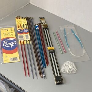 Boye Knitting Needles, Circular Needles, Crochet Hooks Large Lot Different Sizes